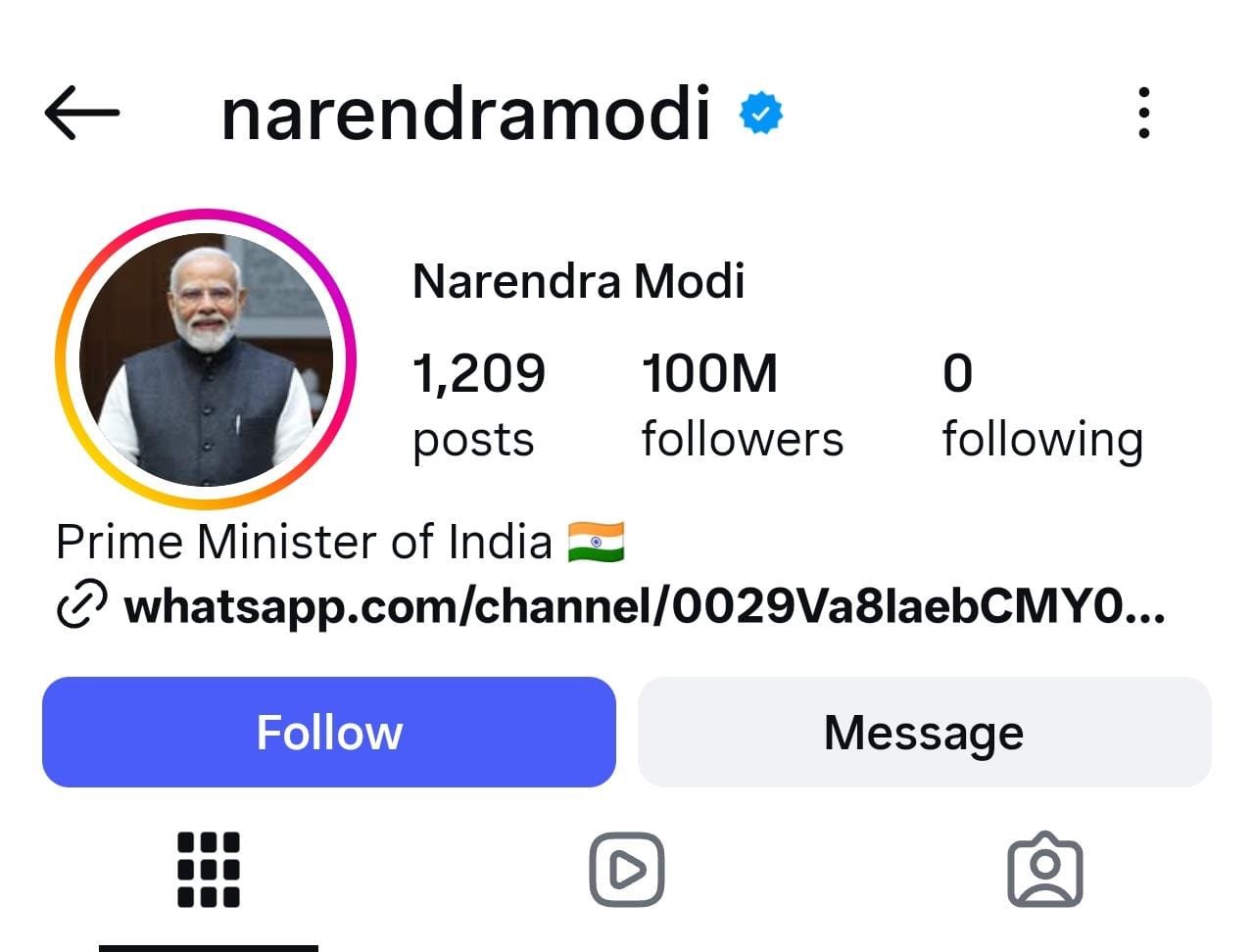 PM Modi Crosses 100 Million Followers on Instagram